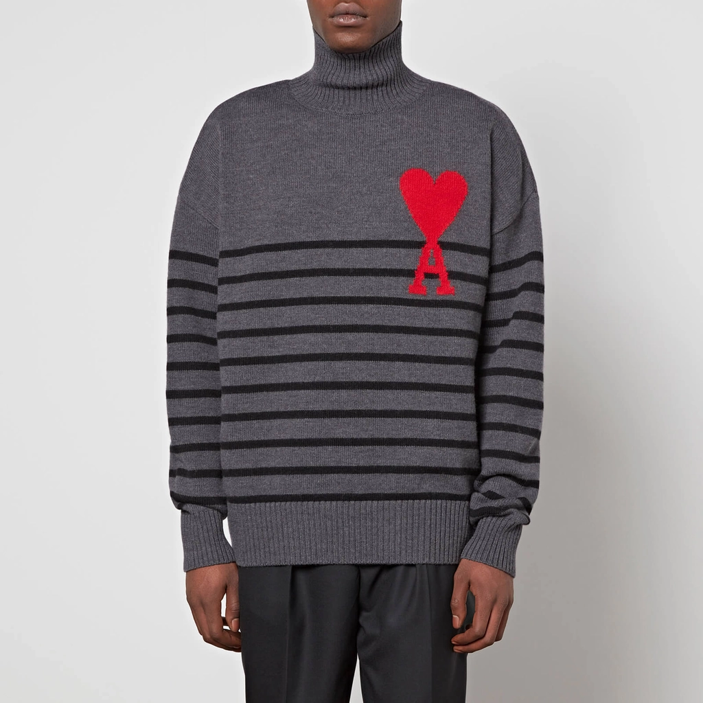 AMI Paris de Coeur Striped Wool Turtleneck Jumper - S